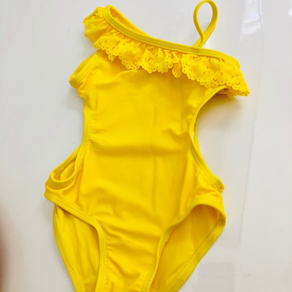 Baby Girl Yellow Swimsuit w/Side Cutout + Ruffle
